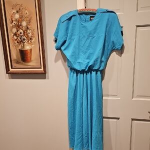 VINTAGE S.L. Fashions Vibrant Blue Midi Dress Size 14 Women Retro 80s